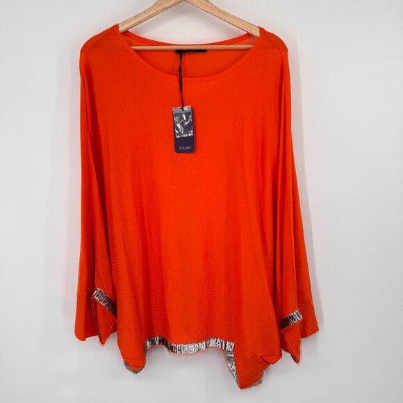 Laurel  Womens silk Orange sweater Top poncho Sequin Trim size medium new - Picture 4 of 15